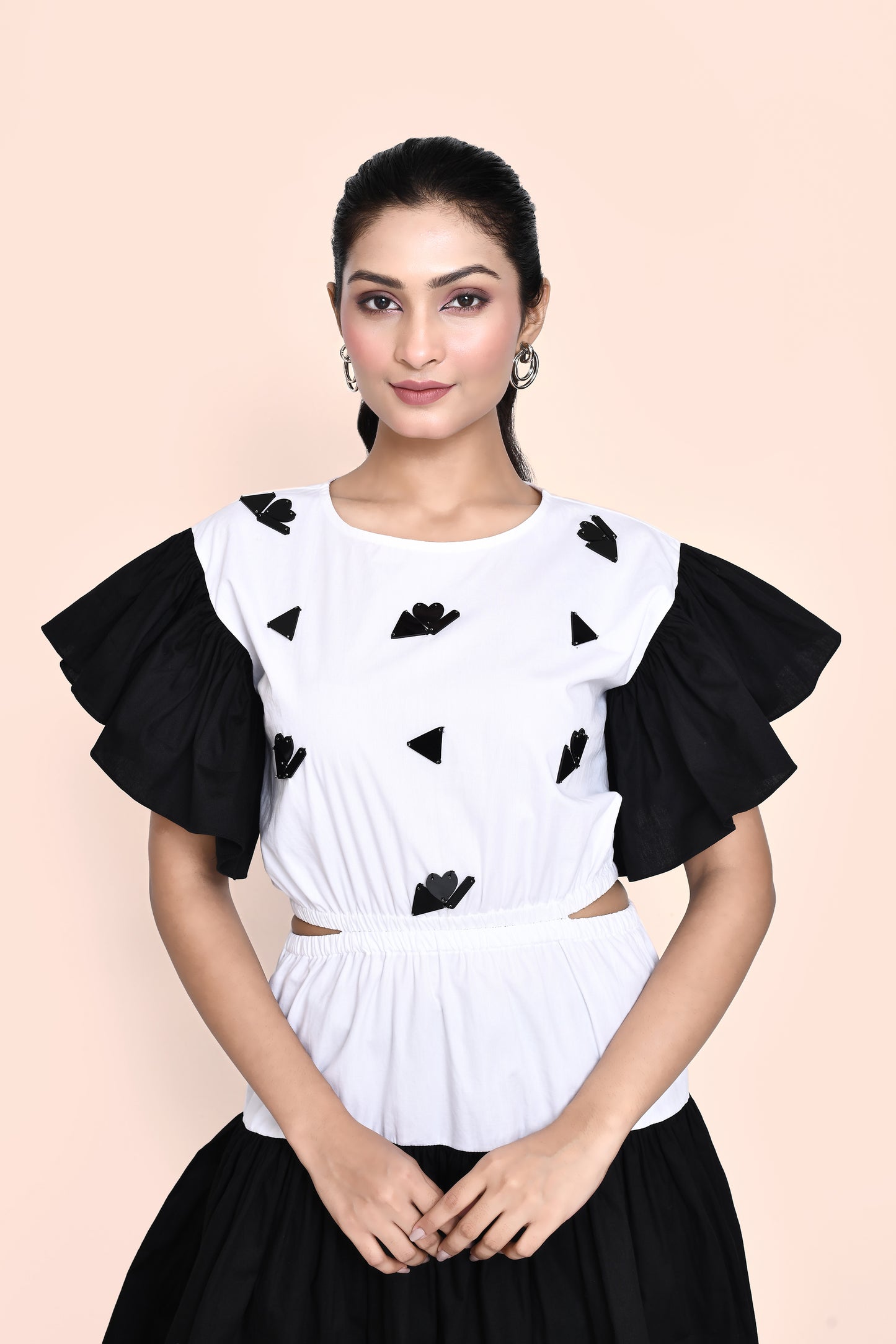 Black Cotton Dress with Stylised Sleeves