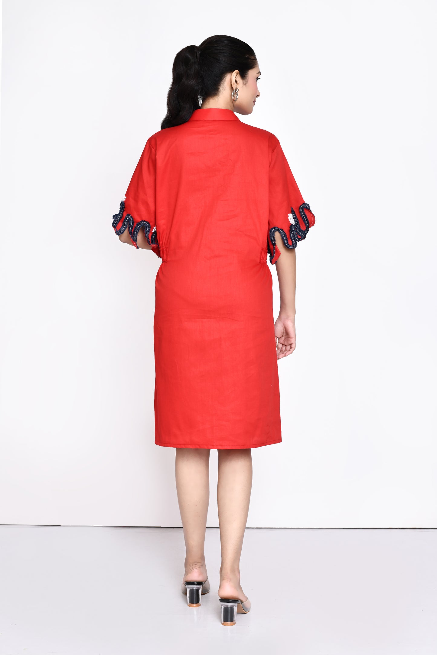 Red Cotton Embellished Dress