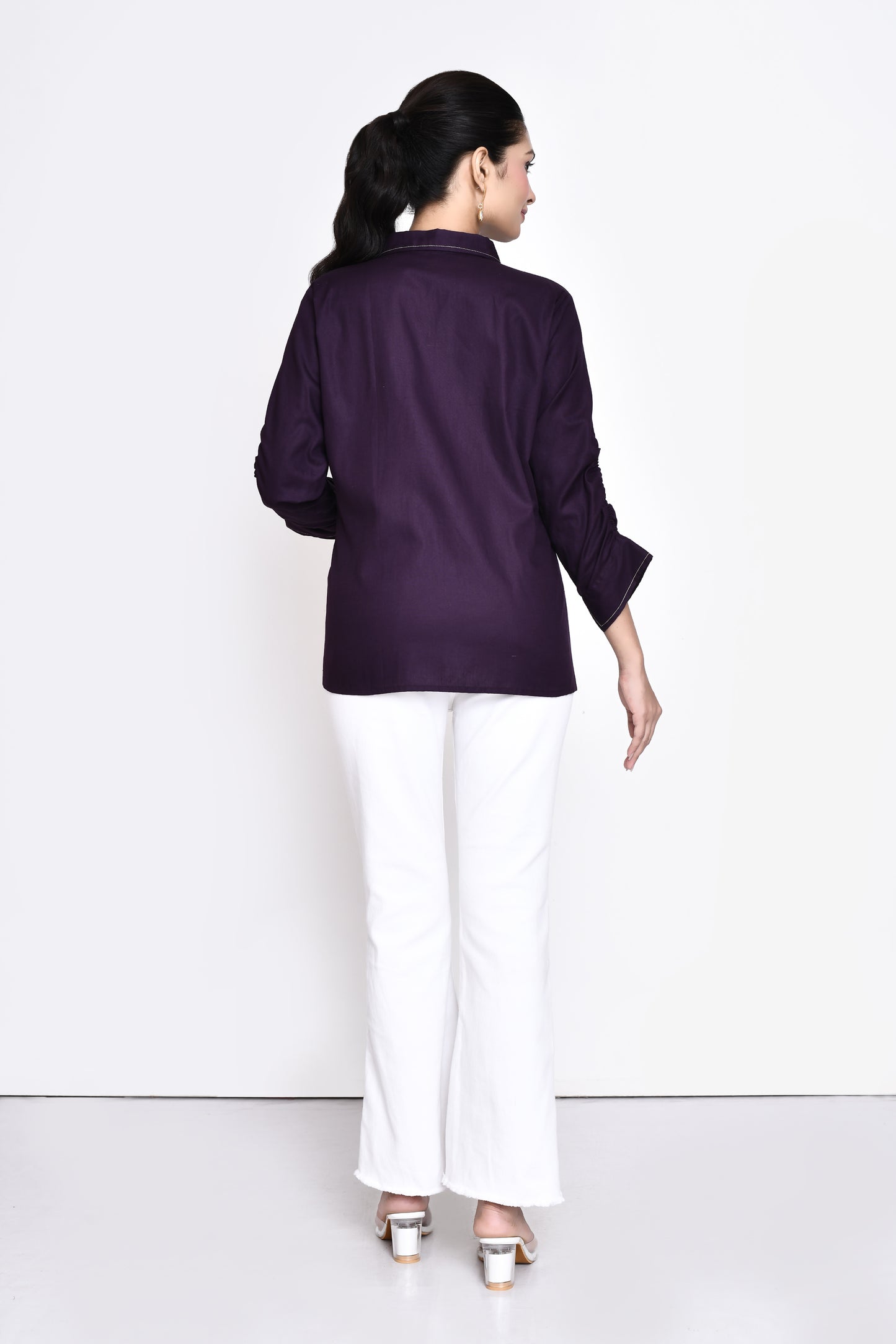 Purple Cotton Embellished Shirt