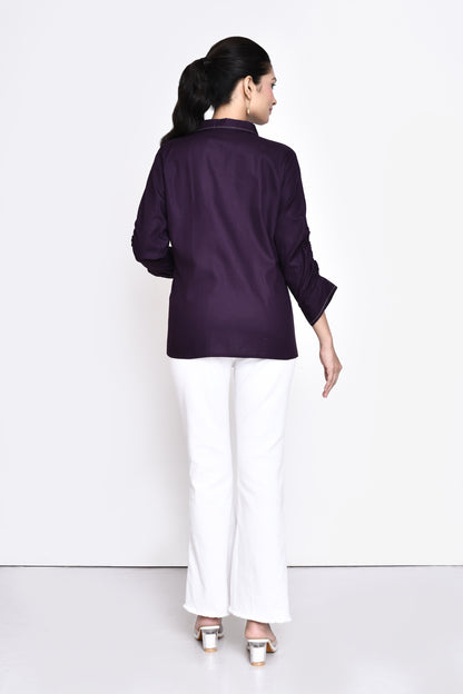Purple Cotton Embellished Shirt
