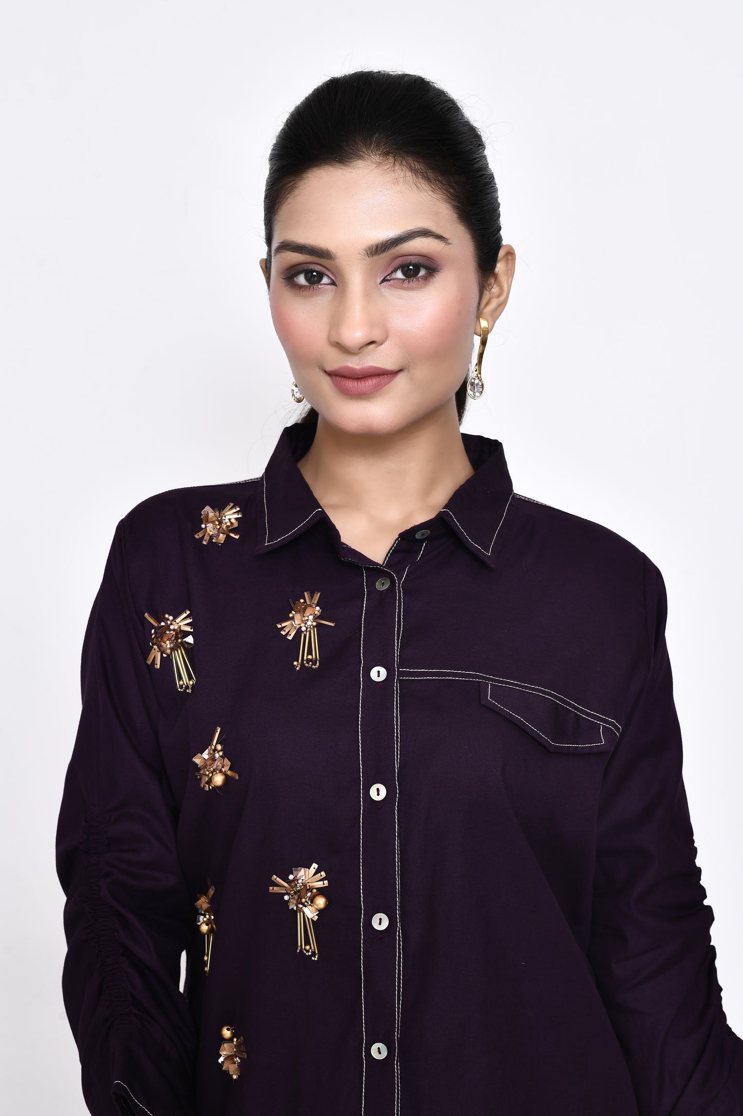 Purple Cotton Embellished Shirt