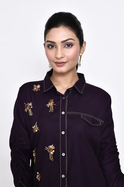 Purple Cotton Embellished Shirt