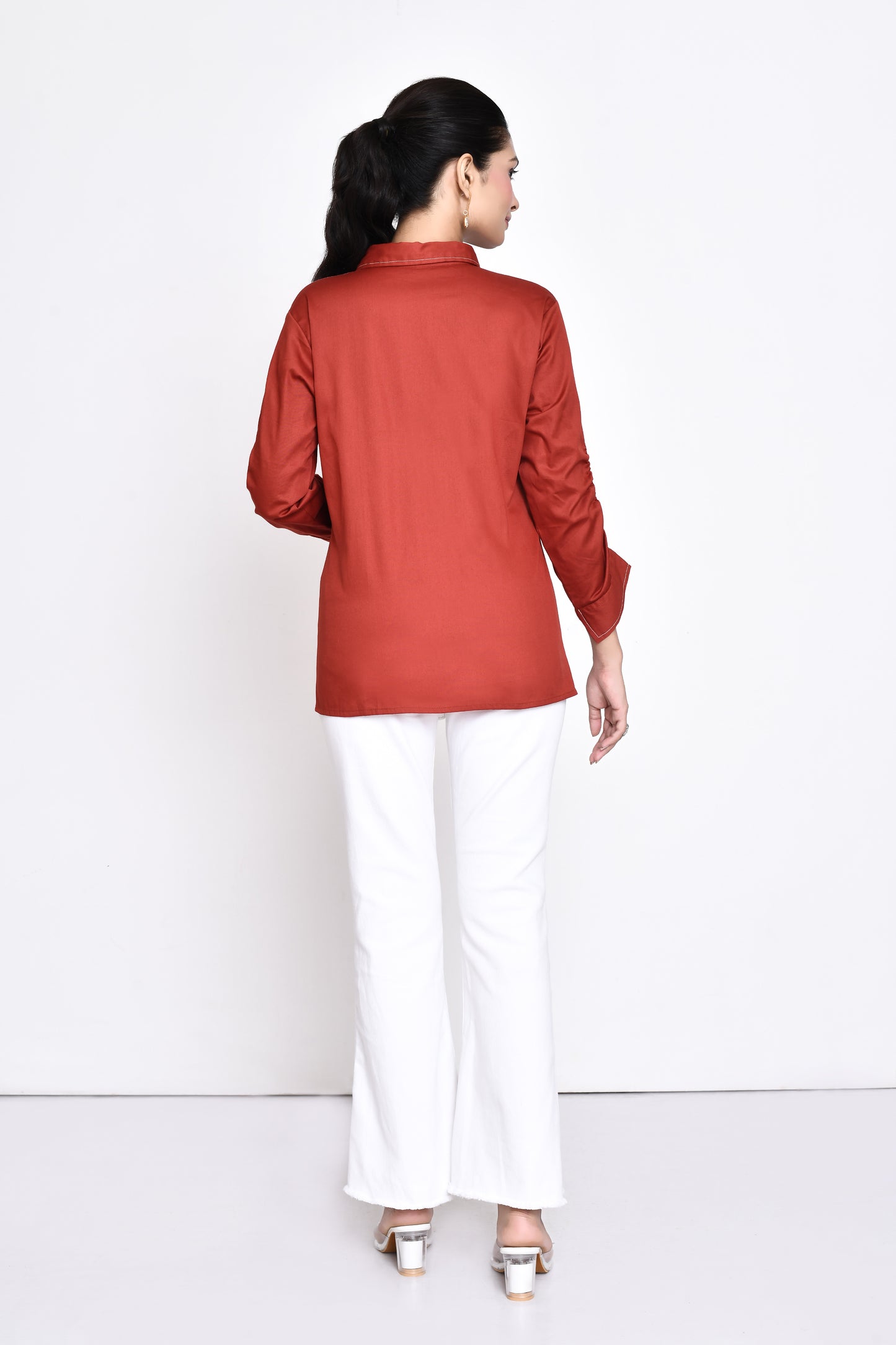 Rust Cotton Embellished Shirt
