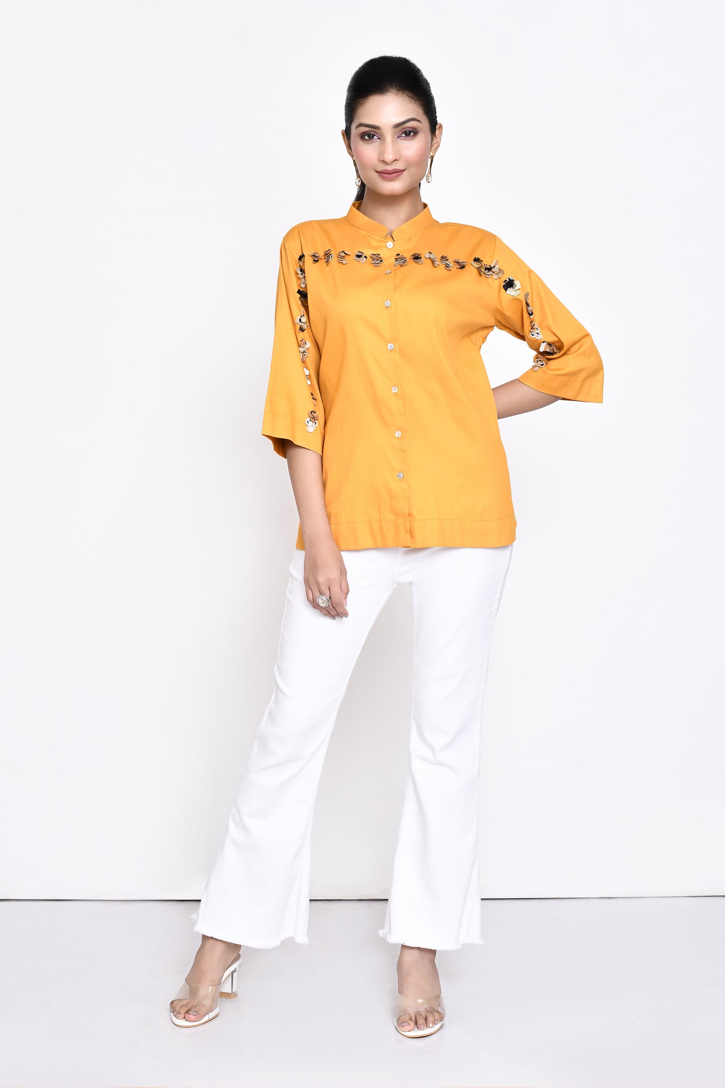Sunflower Yellow Cotton Embellished Shirt