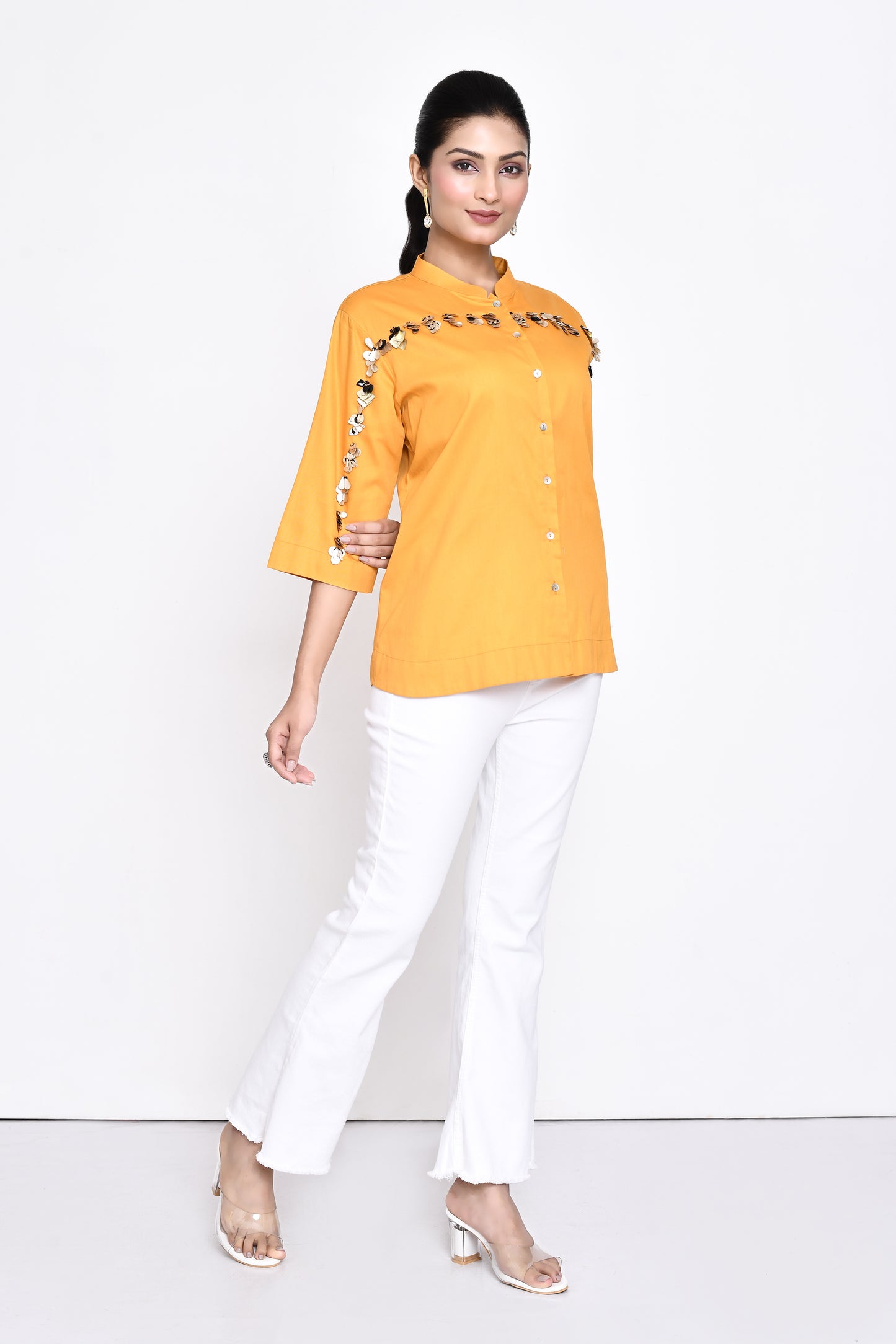 Sunflower Yellow Cotton Embellished Shirt