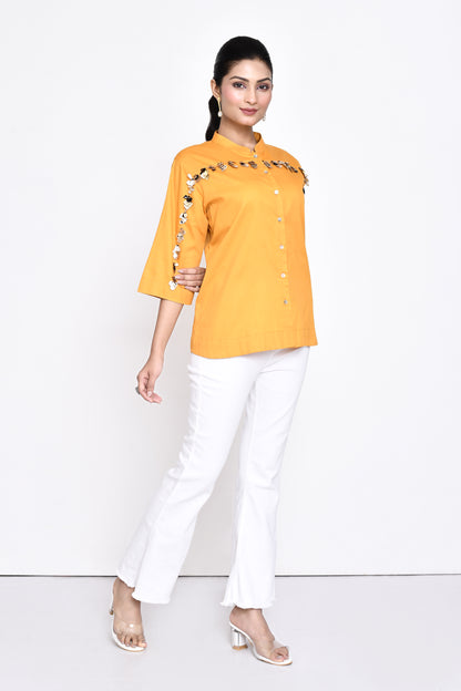 Sunflower Yellow Cotton Embellished Shirt