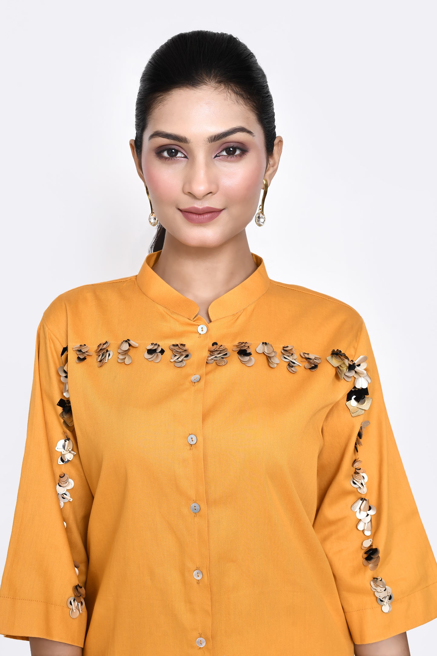 Sunflower Yellow Cotton Embellished Shirt
