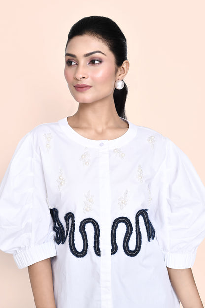 White Poplin Embellished Shirt