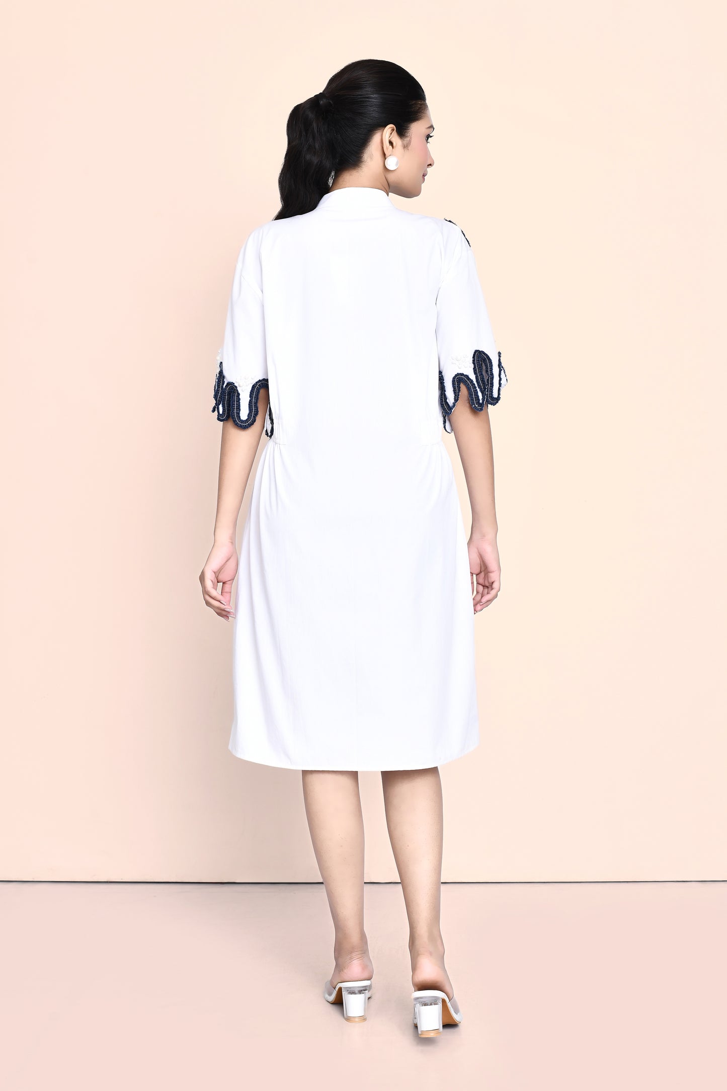 White Cotton Embellished Dress