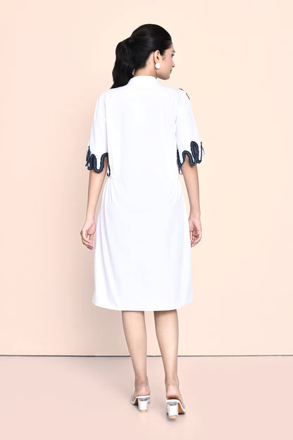White Cotton Embellished Dress