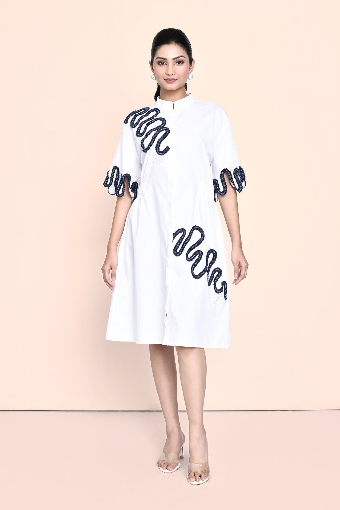 White Cotton Embellished Dress