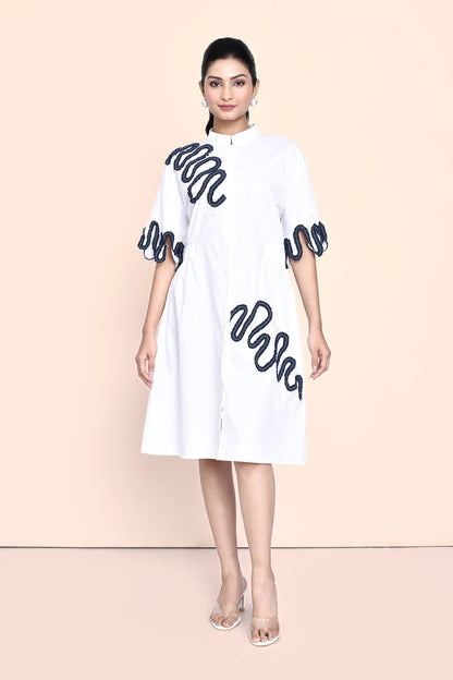 White Cotton Embellished Dress