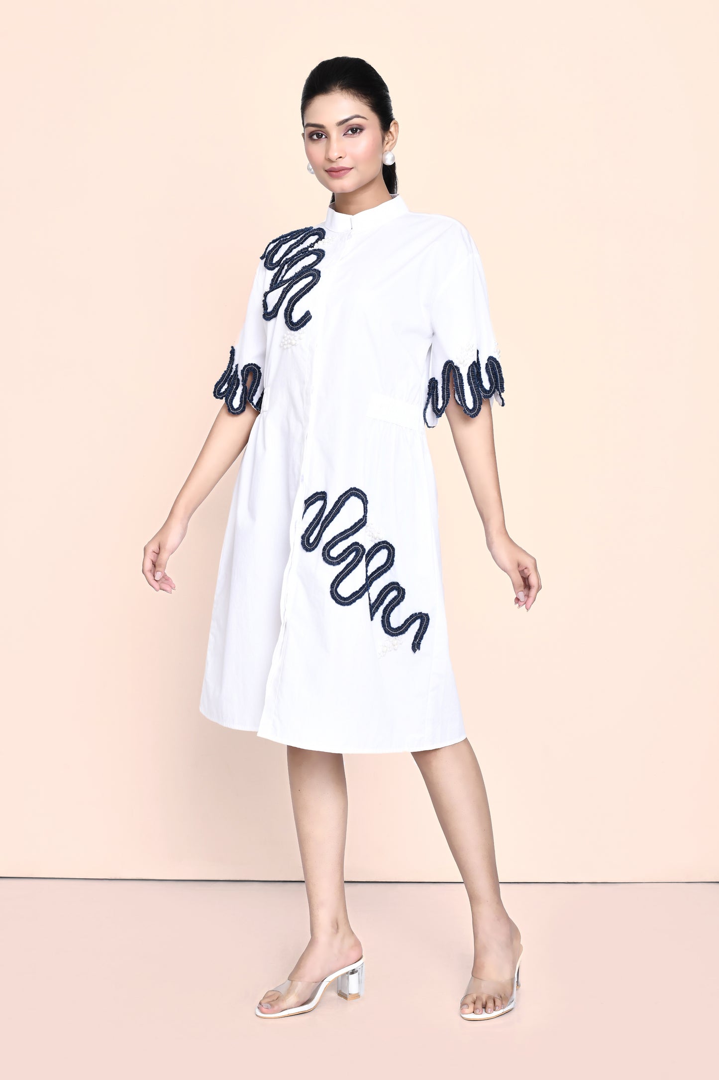White Cotton Embellished Dress