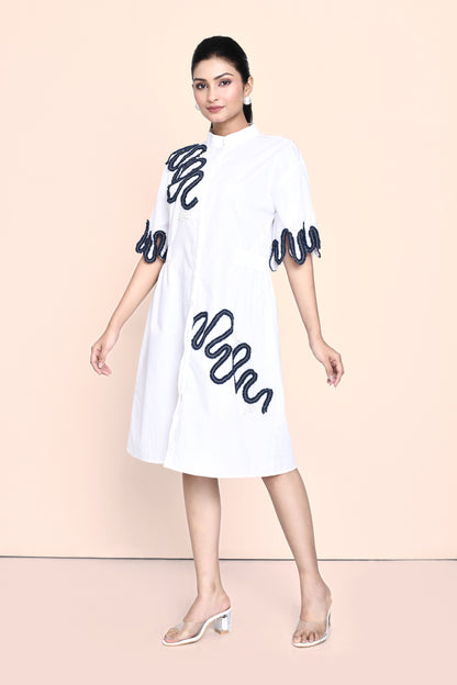 White Cotton Embellished Dress