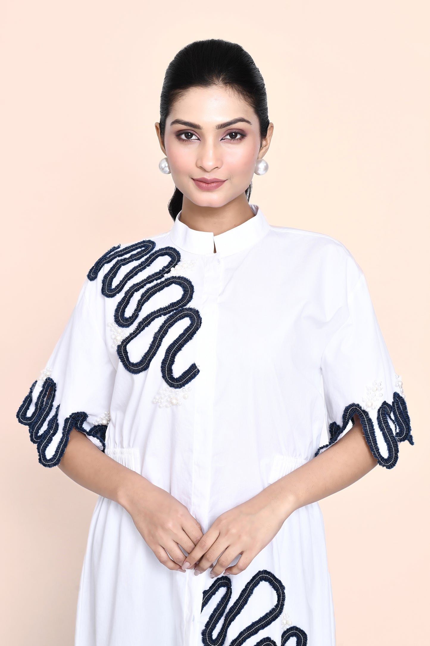 White Cotton Embellished Dress