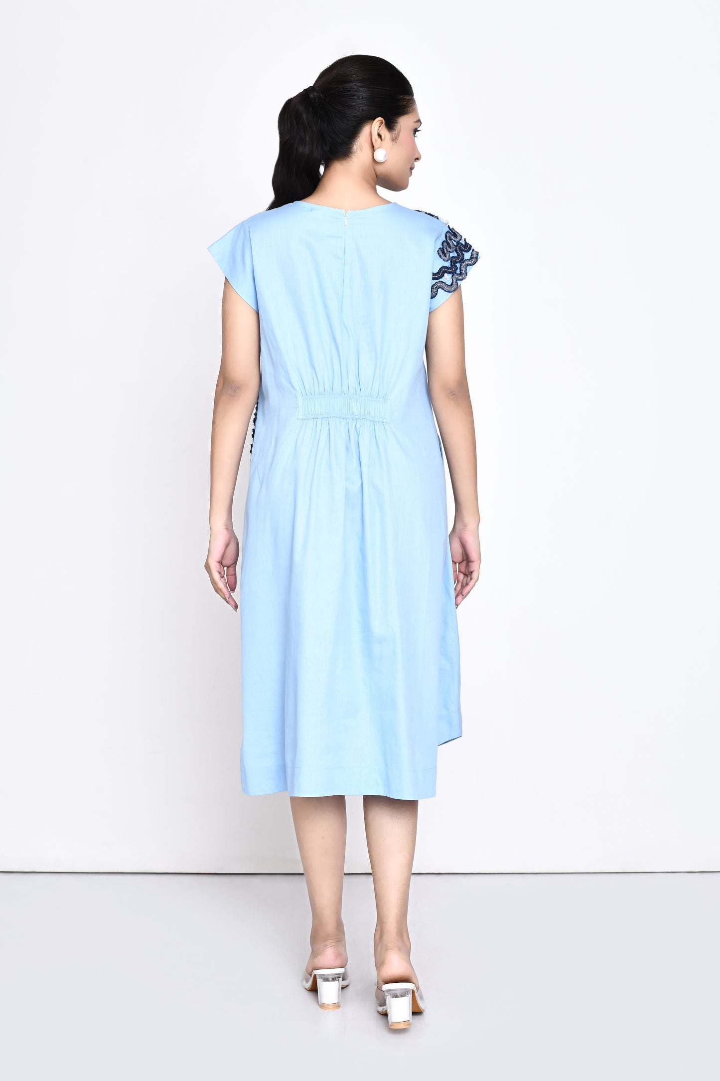 Sky Blue Cotton Embellished Dress