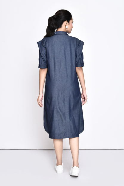 Navy Denim Embellished Dress