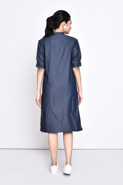 Denim Panelled Embellished Dress