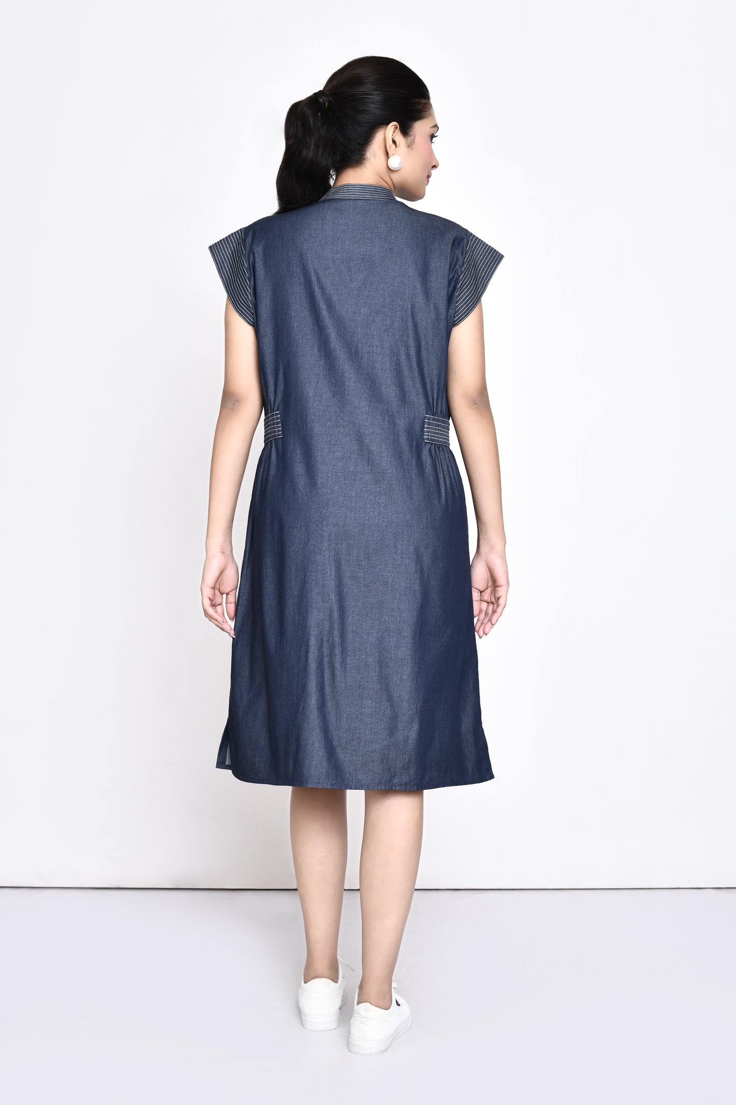 Denim Dress with Floral Embellishment