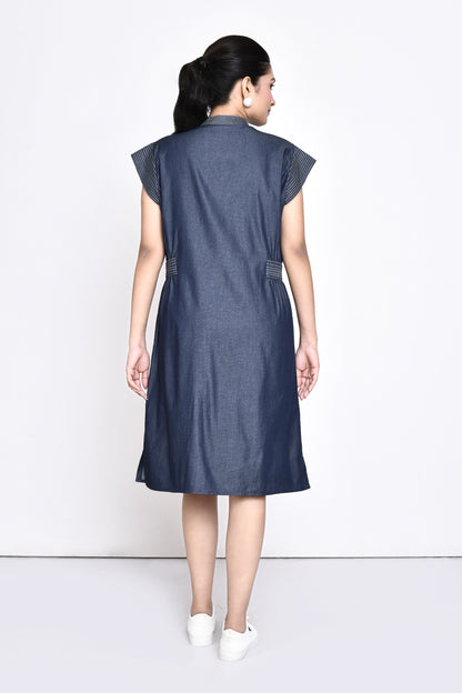 Denim Dress with Floral Embellishment