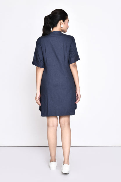 Denim Shirt Dress with Dragonfly Embellishment