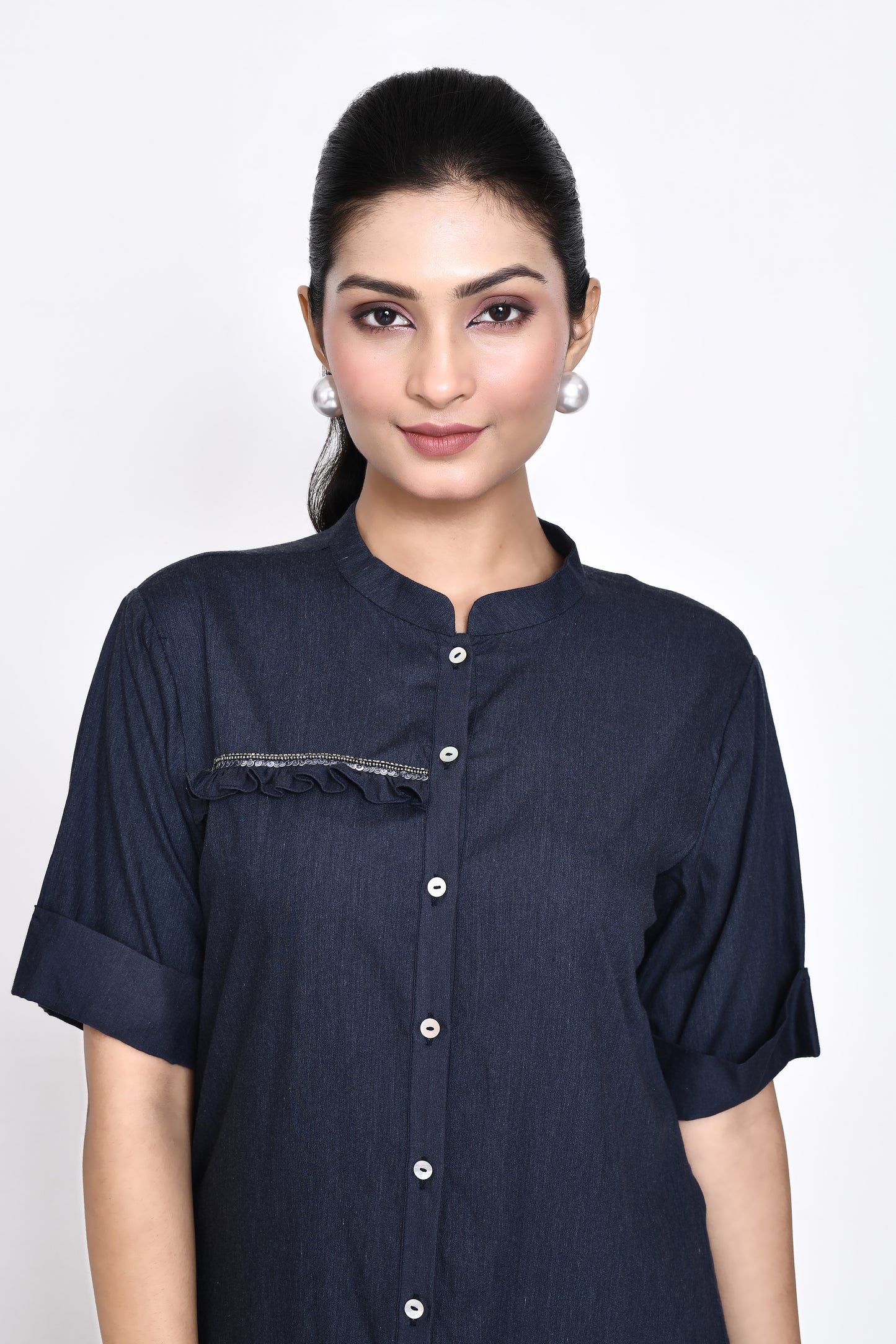Denim Shirt Dress with Dragonfly Embellishment