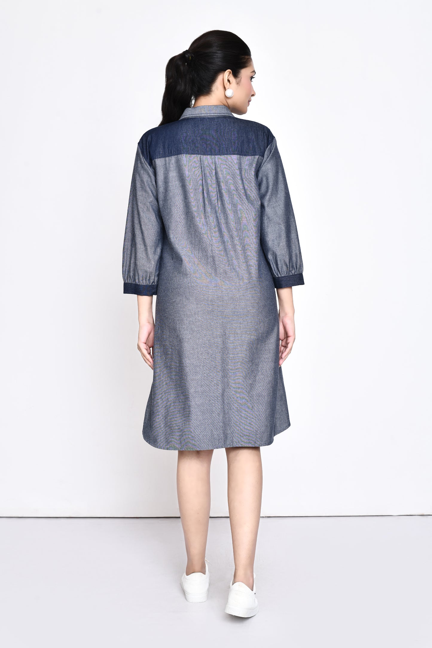 Denim Two Toned Embellished Shirt Dress