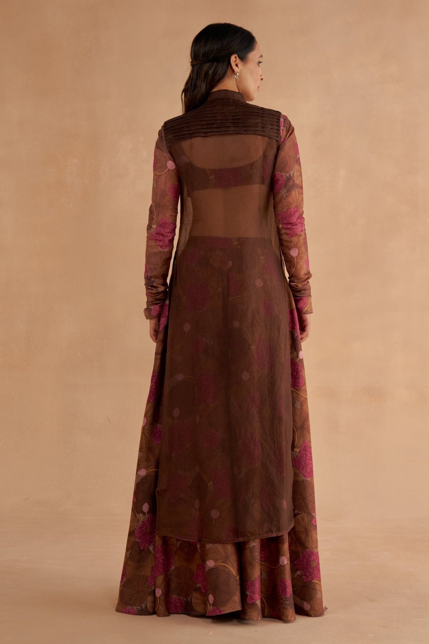 Walnut Brown Signature Print Flared Sharara Pant Set