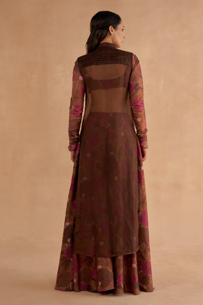 Walnut Brown Signature Print Flared Sharara Pant Set