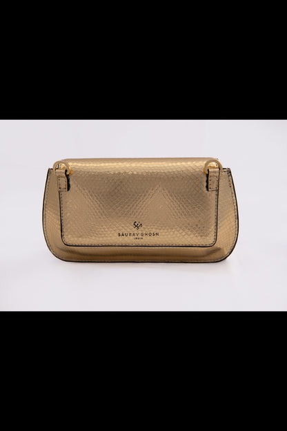Alluring Gold Lord Laxmi Carved Clutch