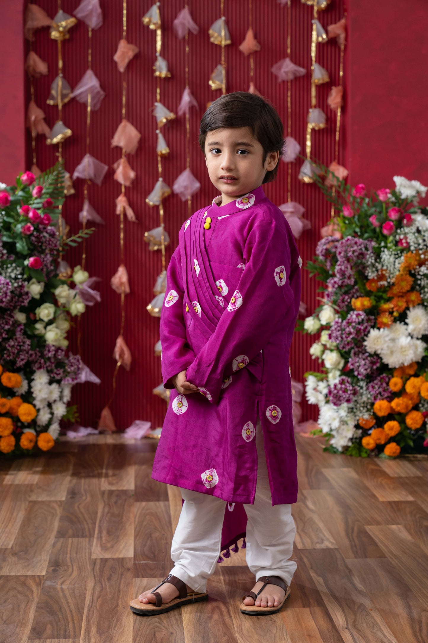 Vibrant Magenta Tie dye Embroidered Kurta Set