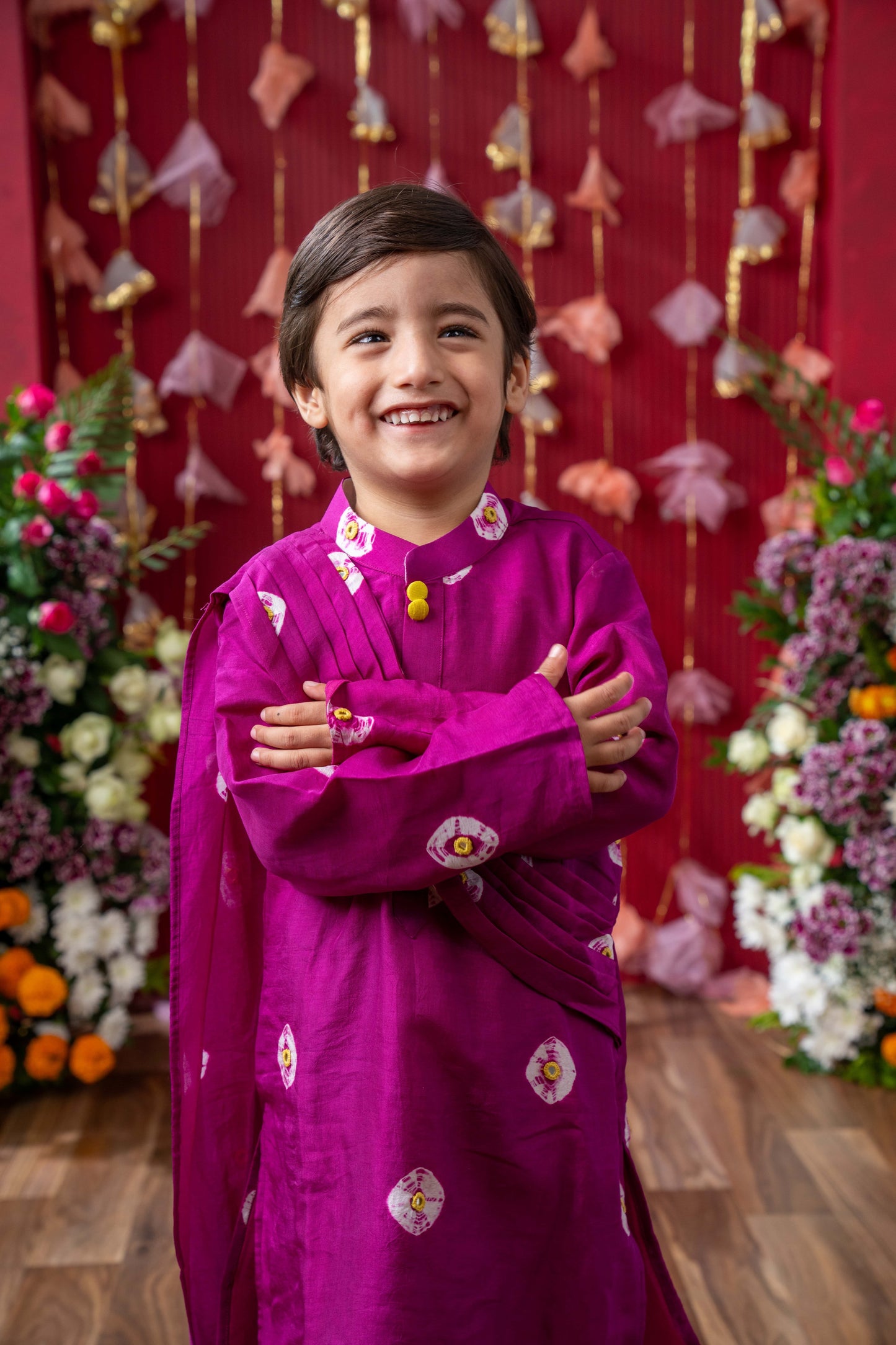 Vibrant Magenta Tie dye Embroidered Kurta Set