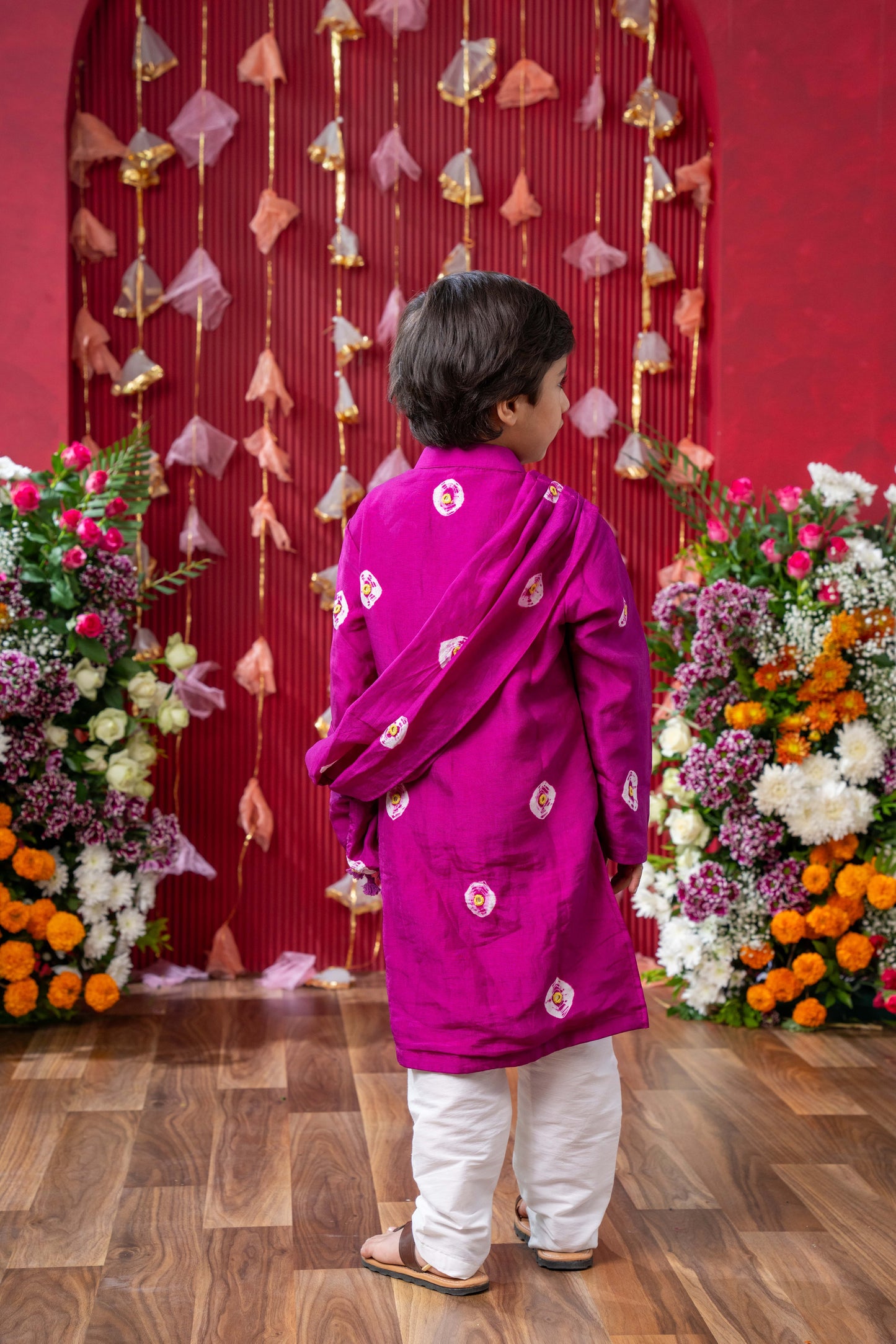 Vibrant Magenta Tie dye Embroidered Kurta Set
