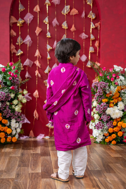 Vibrant Magenta Tie dye Embroidered Kurta Set