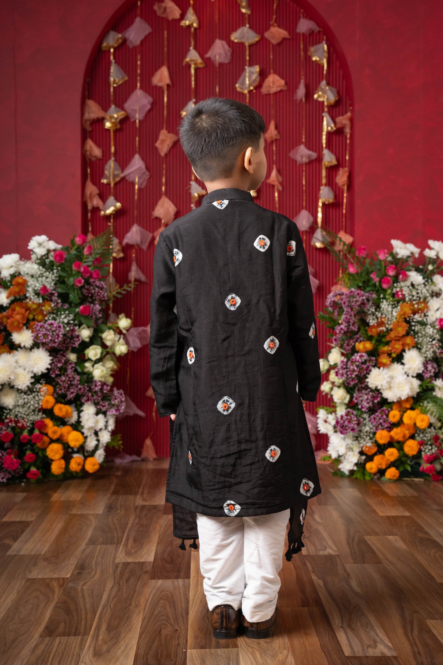 Black Embroidered Kurta Set for Boys