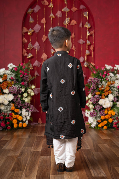Black Embroidered Kurta Set for Boys