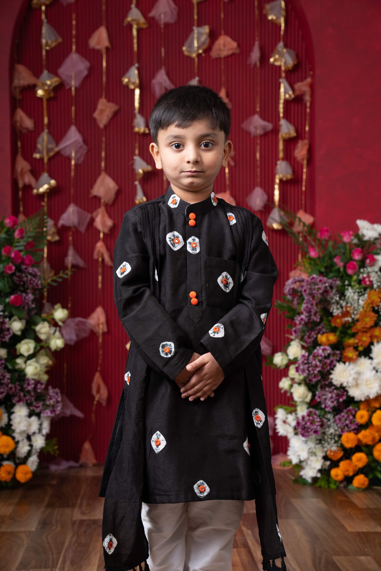 Black Embroidered Kurta Set for Boys