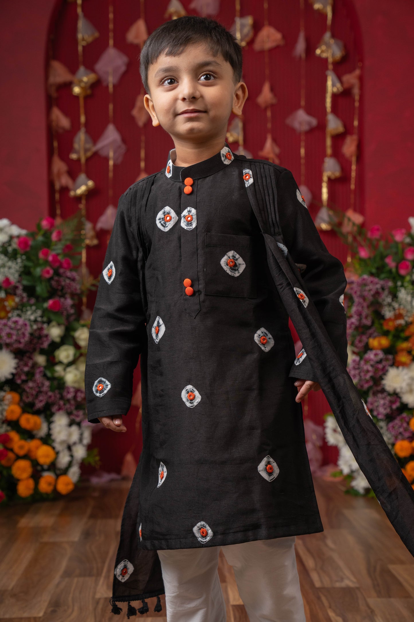 Black Embroidered Kurta Set for Boys