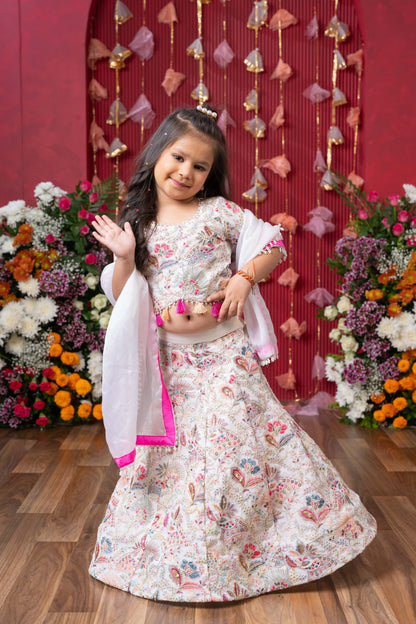 Graceful Glamour: A stunning embroidered lehenga set for your little one's festive sparkle!