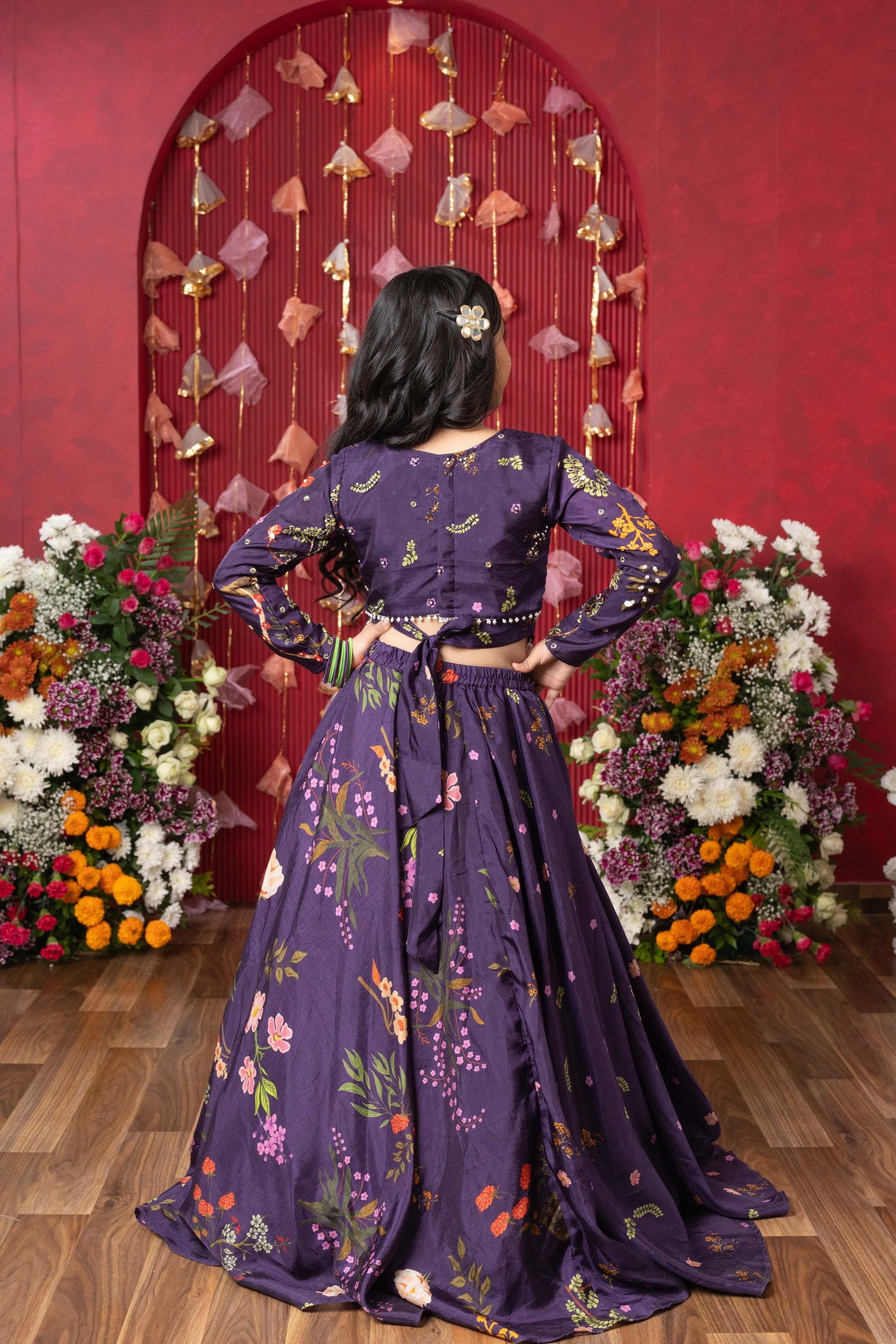 Peplum Perfection: A stunning floral-printed peplum top with a matching lehenga for a regal yet trendy look!