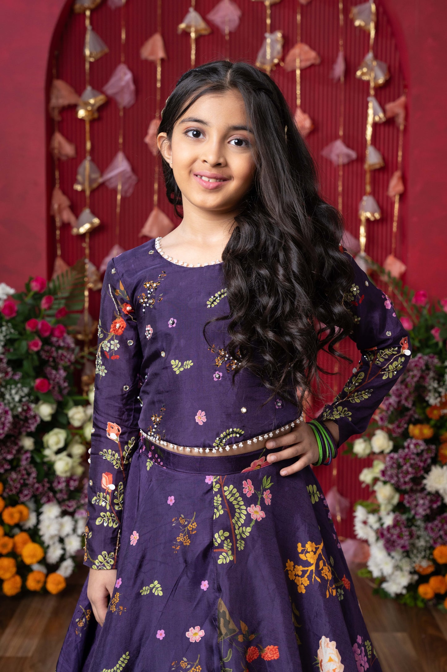 Peplum Perfection: A stunning floral-printed peplum top with a matching lehenga for a regal yet trendy look!