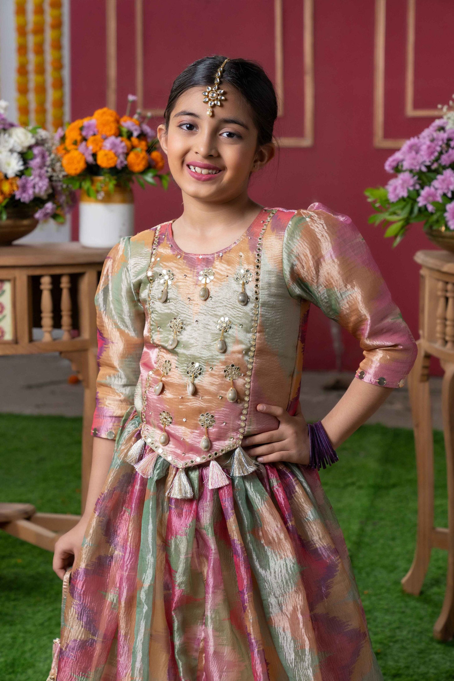 Shimmering Pastel Embroidered Top and Lehenga Set with Matching Potli Bag – Perfect for Weddings, Parties, and Festive Occasions