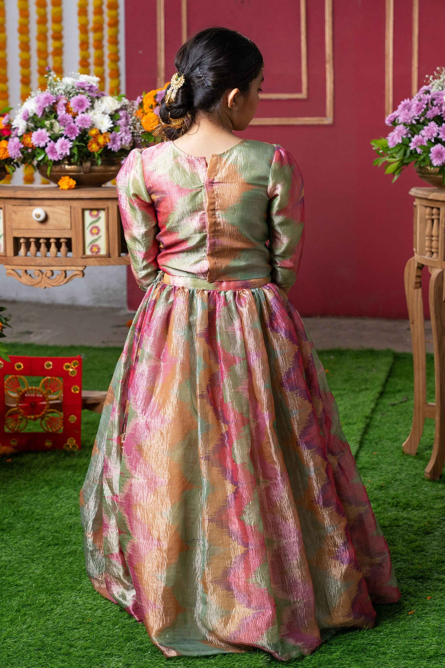 Shimmering Pastel Embroidered Top and Lehenga Set with Matching Potli Bag – Perfect for Weddings, Parties, and Festive Occasions