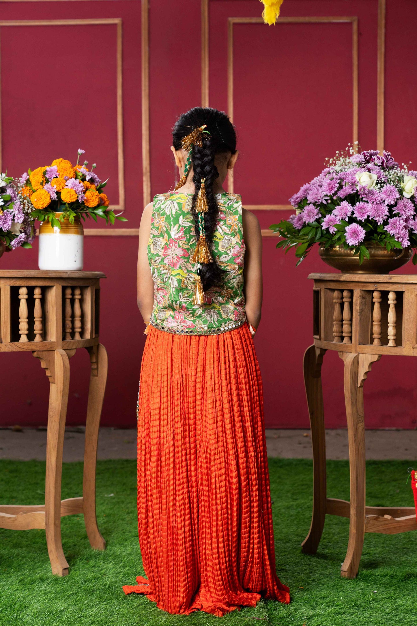 Embroidered Jacket-Style Blouse with Mirror Work and Vibrant Sharara Pants – Perfect for Weddings, Parties, and Festive Celebrations