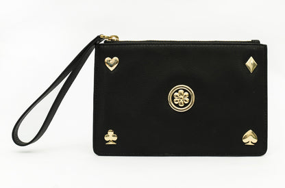 Bold Black Colored Metal Embellished Leather Handbag