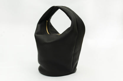 Striking Metal Embellished Studio Black Leather Basket Bag