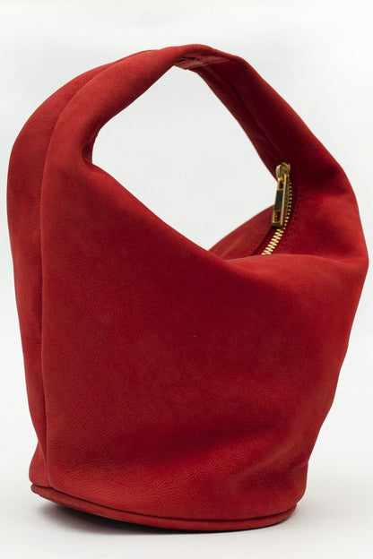 Red Metal Enriched Studio Leather Basket Bag