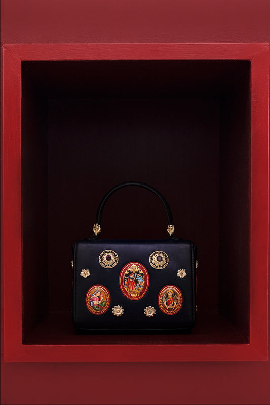 Striking Mid Blue Miniature Hand Painted Shili Handbag