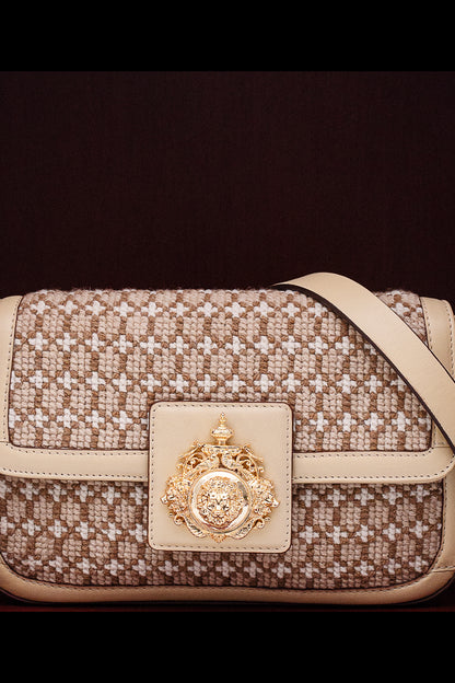 Bold Beige Thread Saddle Work Shoulder Bag