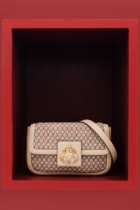 Bold Beige Thread Saddle Work Shoulder Bag